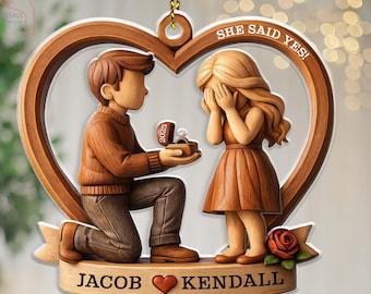 Personalized Couple Marriage Proposal 2 Layer Acrylic Ornament,First Christmas Engaged Ornament,Engagement Gift For Couple,Romantic Keepsake