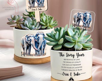 14th Ivory Wedding Anniversary Plant Pot, 14 Years Anniversary, 14th Wedding Anniversary Gifts, Couples Gift, Elephants Pot, Gift for Wife