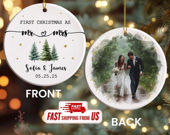 First Christmas Married Ornament 2025,Our 1st Christmas Mr & Mrs Ornament,Married Photo Ornament, Newlywed Wedding Gifts,Married Couple Gift