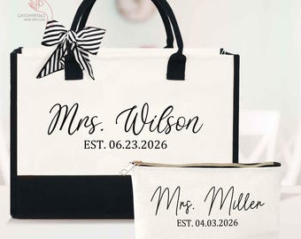 Mrs. Last Name Est Year Tote Bag, Personalized Bride Bag, Wedding Gift, Bridal Shower Gift, Bride Name Gift, Engagement gift, Gift For Bride