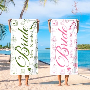 Custom Bride and Bridesmaid Beach Towel, Bachelorette Beach Towel,Bride Custom Beach Towel, Beach Party Towel Gift, Bridesmaid Proposal Gift