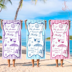Personalized Birthday Vacation Beach Towel, 30th Birthday Gift for Mom, Birthday Gifts Idea,Birthday Beach Towel, Custom Birthday Party Gift