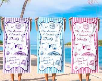 Personalized Birthday Vacation Beach Towel, 30th Birthday Gift for Mom, Birthday Gifts Idea,Birthday Beach Towel, Custom Birthday Party Gift