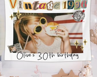 Personalized Birthday Party Decor, Custom Vintage Photo Birthday Party Background, 30th Birthday Banner, 30th Birthday Tapestry, Backdrop