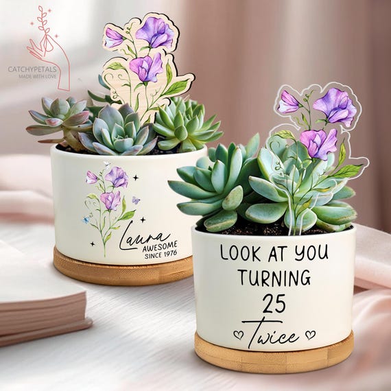 Custom 50th Birthday Plant Pot, Born In 1976, Birth Month Flower Gift, 50th Birthday Gift for Women,Happy 50th Birthday,Unique Birthday Gift