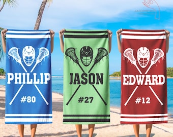 Personalized Lacrosse Beach Towel, Lacrosse Gifts, Lacrosse LAX Player Gift, Lacrosse Pool Towel, Lacrosse Gift For Team, Lacrosse Coach