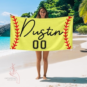 Custom Softball Team Beach Towel, Custom Softball Towel Name & Number, Softball Team Gifts, Softball Player Gift, Softball Towel, Softball