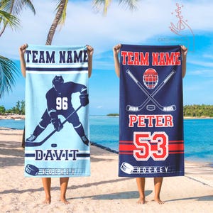 Personalized Hockey Team Beach Towel, Hockey Team Gifts, Hockey Dad Gift, Sports Team Towel, Personalized Beach Towel for Boys, School Sport