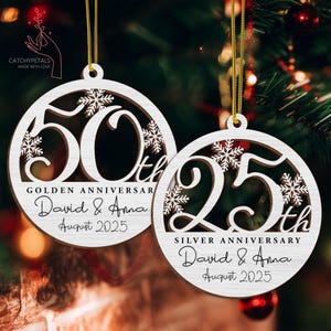 25th Anniversary Personalized Wooden Christmas Ornament, Wedding Anniversary Gift, Gift for Couples, Custom Anniversary, Gift for Parents