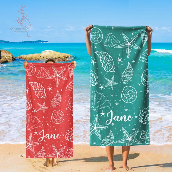 Personalized Beach Towel, Seashell Beach Towel, Summer Vibes, Girls Trip Gifts, Ocean Theme Summer Towel, Bachelorette Party, Bath Towel