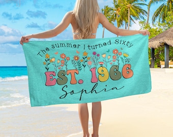 60th Birthday Beach Towel, 60th Birthday Gift, Floral Chapter Sixty Beach Towel,50th Birthday,60 Years Old Birthday,1966 Gift, Birthday Trip