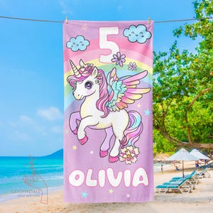 Custom Unicorn Beach Towel, Personalized Unicorn Pool Towel for Girls, Bath Towel For Kids, Birthday Gift For Kids, Unicorn Inspired Towel