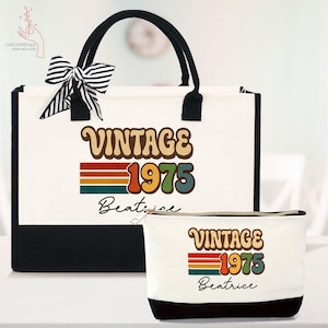 Vintage 1975 50th Birthday Tote Bag, 50th Birthday Gift For Women, 50th Bday, Born in 1975, Retro Style, Vintage 1975 Tote Bag,50th Birthday