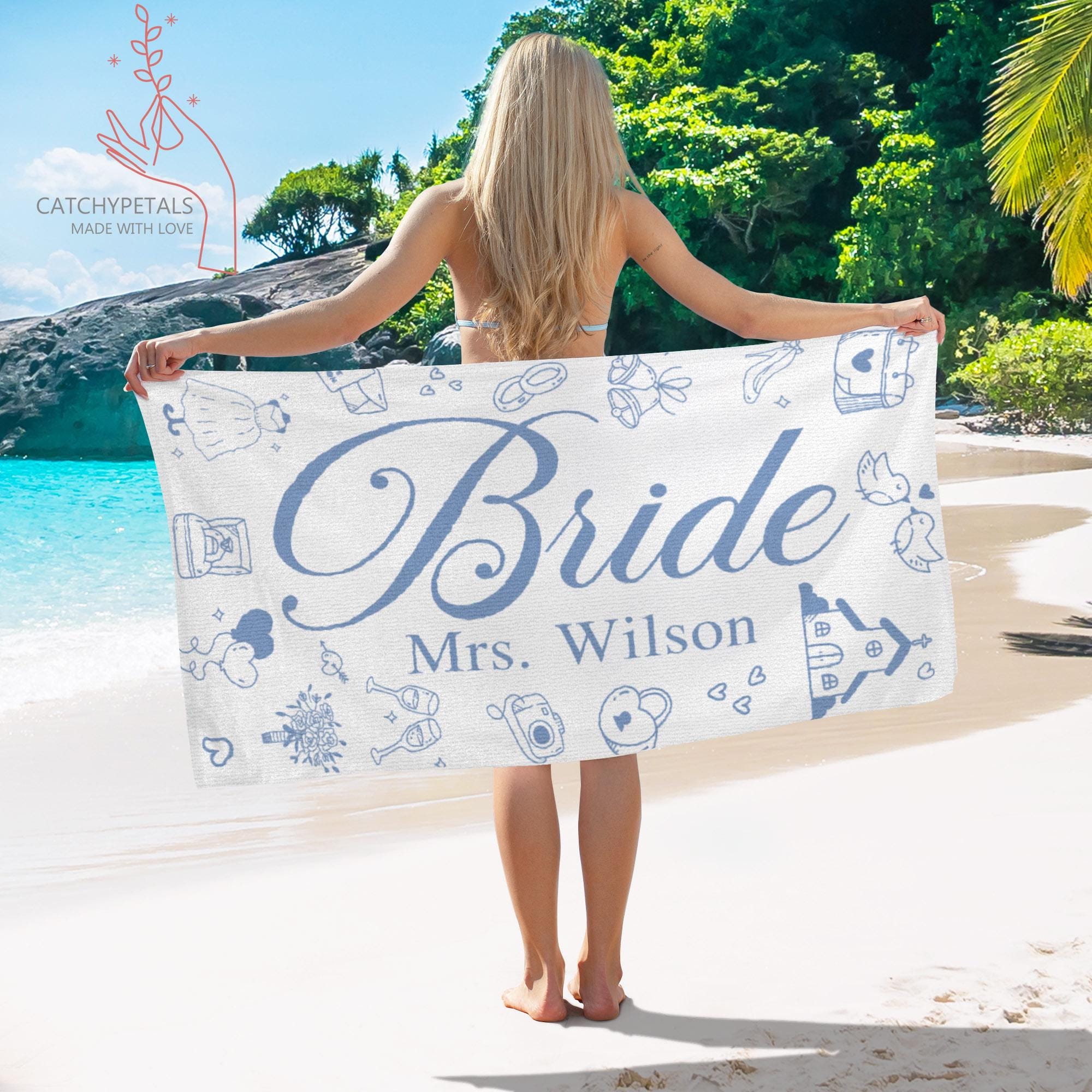 Bride Custom Beach Towel, Personalized Mrs. Name Beach Towel, Bachelorette Beach Towel, Bachelorette Trip Gift, Bridal Shower Gifts Bride