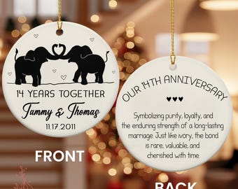 14th Anniversary Gift, Personalized Ivory Wedding Anniversary Ornament, 14th Wedding Anniversary Gift, 14 Years Anniversary Wedding Gifts
