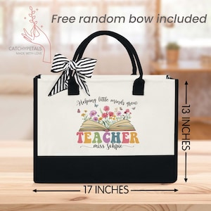 Sac fourre-tout en cadeau de remerciement pour le professeur, Sac fourre-tout personnalisé pour le professeur, Aider les petits esprits à grandir, Cadeau pour le professeur, Sac à fleurs, Nom personnalisé du professeur