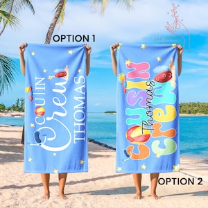 Personalized Cousin Crew Beach Towel, Summer Beach Gift For Cousin, Matching Cousin Trip Gift, Family Vacation Gift, Cousin Crew Towel Gifts