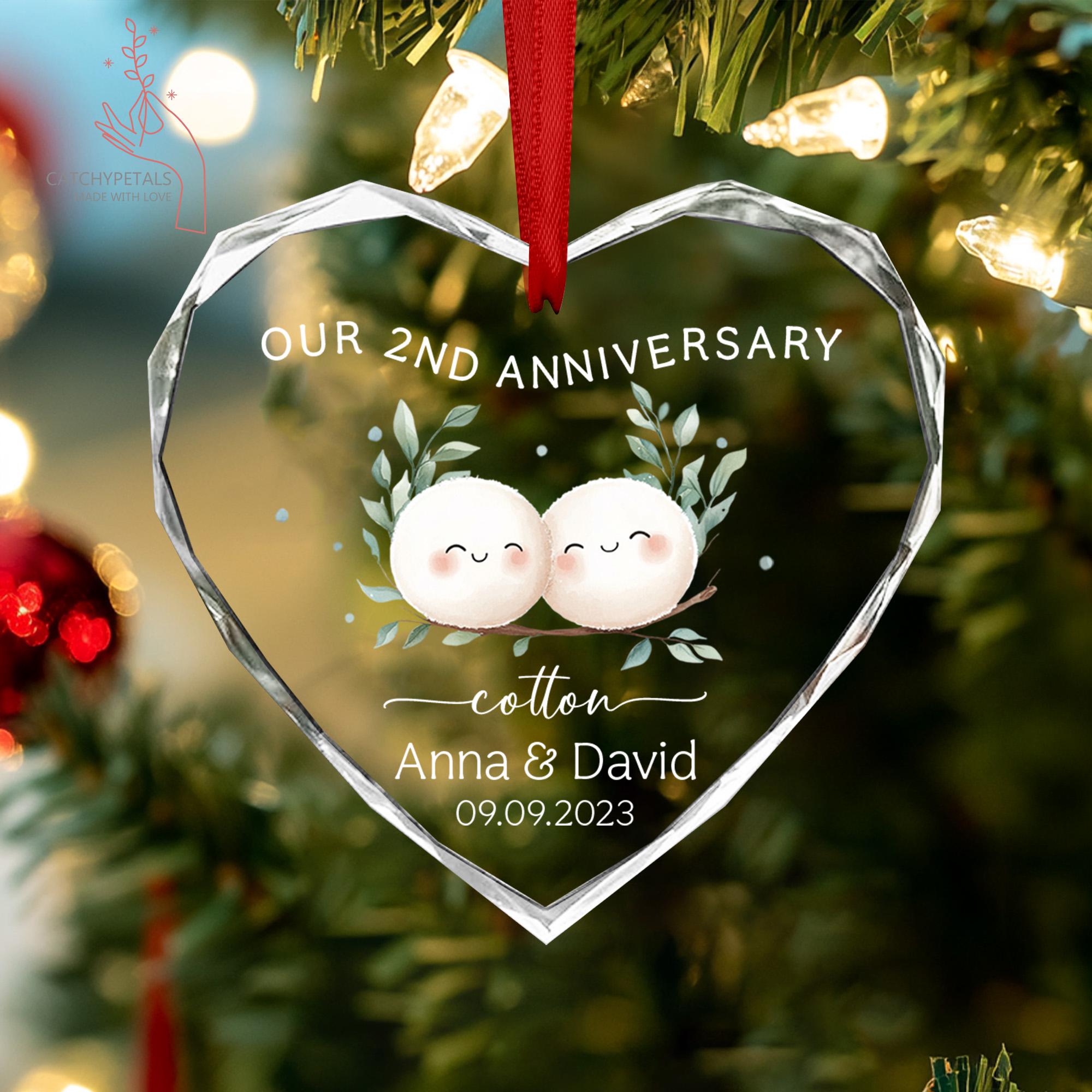 Cotton 2nd Anniversary Ornament Gifts For Couple, 2 Year Anniversary For 2 Years Mr And Mrs Gifts, Ceramic Keepsake Second Anniversary Christmas