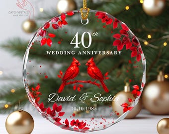 Personalized 40th Wedding Anniversary Glass Ornament, 40 Years Anniversary Gifts for Parents, Forty Wedding Gift, Ruby Anniversary Gift