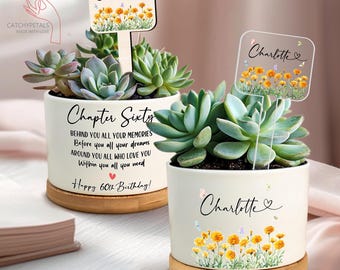 60th Birthday Gift for Women, 60 Birthday Plant Pot, Gift For Birthday Grandma Mom, Sixty Gifts, 60 Years Old Birthday, Birth Month Flower