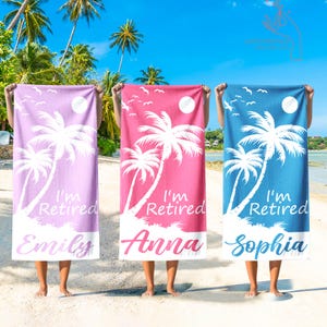 Custom Retirement Gift, Retired Beach Towel, Retirement Trip, Retirement Party, Tropical Towel, Towel Gift For Retiree, Retirement Towel