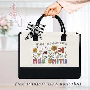 Sac fourre-tout personnalisé avec le nom de l'enseignant, cadeau de remerciement pour l'enseignant, aider les petits esprits à grandir, cadeau de remerciement pour l'enseignant, cadeaux de rentrée