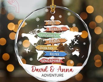 Personalized Travel Adventure Ornament, Christmas Destination Keepsake, Couple Traveling Destination, Travel Gift, Christmas Ornament Gift