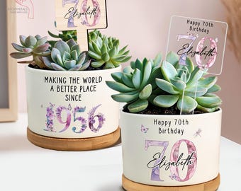 70th Birthday Plant Pot, Personalized 70th Birthday Gift, Making the world a better place since 1956, Happy 70th Birthday, 1956 Floral Gifts