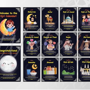 Afdrukbare islamitische maanden | Leerplan voor kinderen | Moslimkalender voor kinderen | Arabische maandennamen | Digitale download islamitische kalender