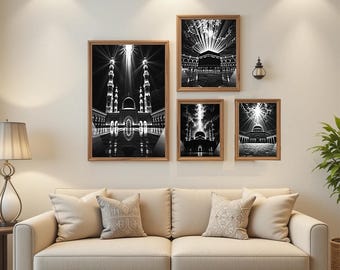 4 Islamic Landmarks Wall Art Set Kaaba Makkah Masjid al Aqsa and Nabawi Mosque