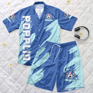 Popplio Hawaiian Shirt - Cute Ocean Button Up Shirt - Summer Beach Shorts Set - Funny Kawaii Outfit - Popplio Shirt Gifts