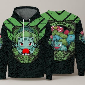 Bulbasaur Hoodie Shirt, Cute Bulbasaur Sweatshirt, Grass Type Graphic Pullover, Kawaii Hoodie, Unisex Crewneck, Bulbasaur Shirt Gifts
