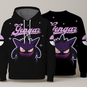 Gengar Hoodie, Cute Anime Sweatshirt, 3D Print Gengar Pullover, Kawaii Graphic Hoodie, Unisex Crewneck, Gift for Anime Fans