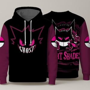 Gengar Hoodie, Night Shades Ghost Hoodie, Anime Graphic Sweatshirt, Cute Gengar Pullover, Funny Kawaii Hoodie, Gift for Anime Fans