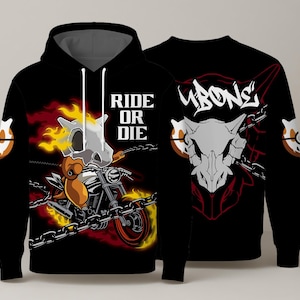 Cubone Hoodie, Ride or Die Skull Hoodie, Anime Graphic Sweatshirt, Cute Cubone Pullover, Unisex Kawaii Hoodie, Gift for Anime Fans