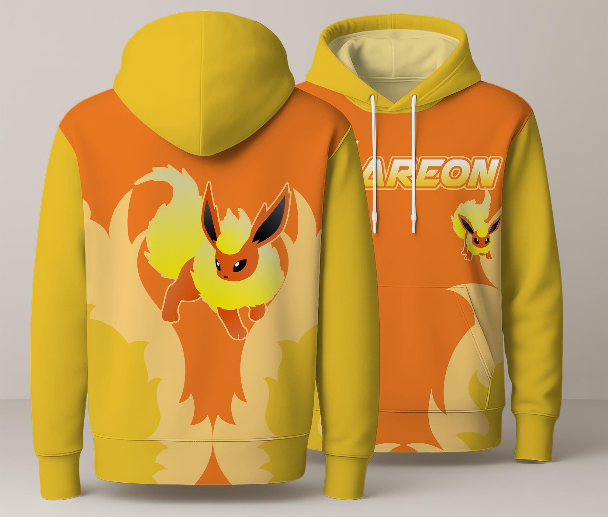 Discover Flareon Fire Print Hoodie Unisex Pullover, Eevee Evolution 3D Hoodie