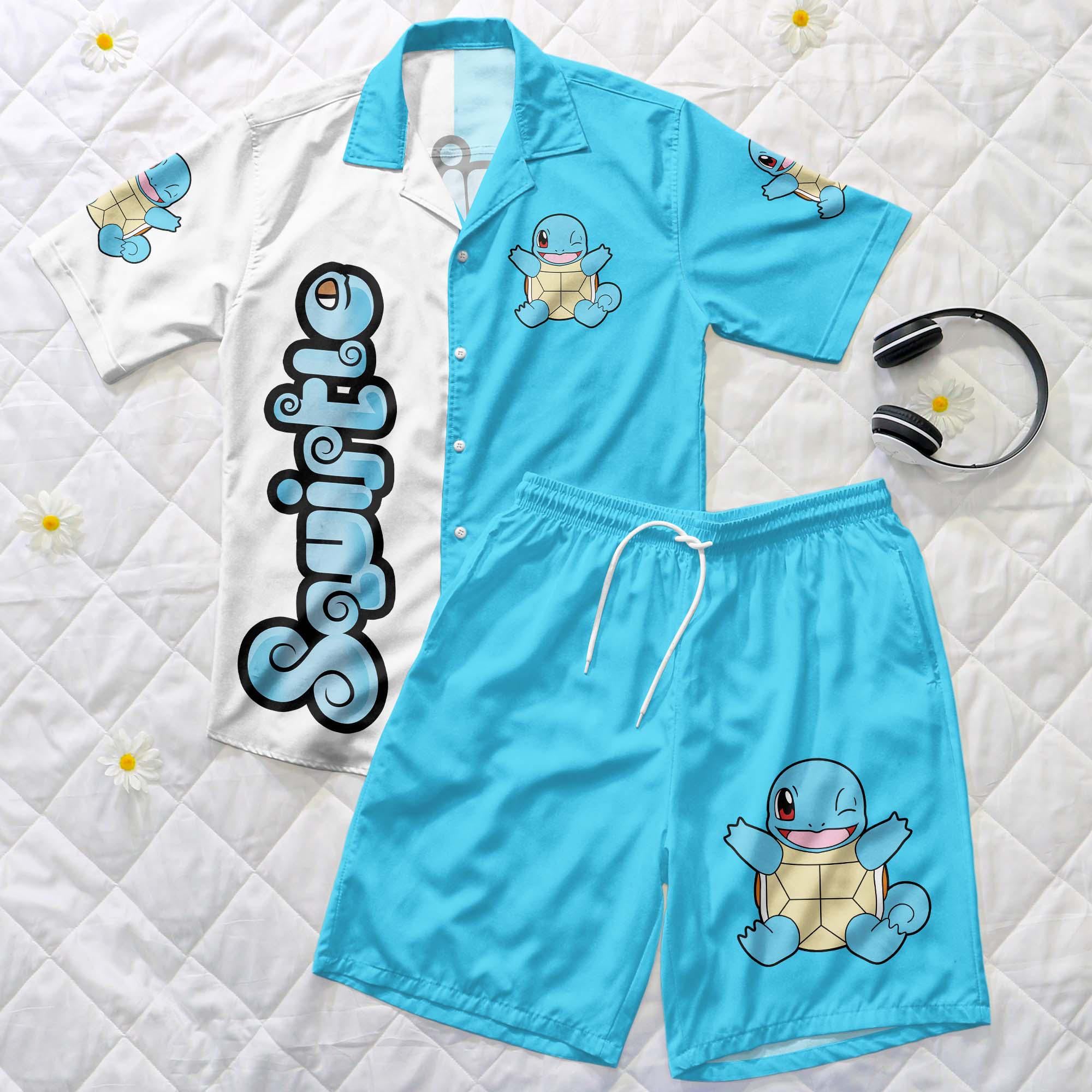 Discover Squirtle Hawaiian Shirt - Funny Button Up Shirt - Summer Beach Shorts Set - Kawaii Squirtle Outfit - Squirtle Squad Shirt Gift