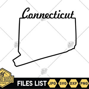 Archivo SVG de contorno de Connecticut / Imágenes prediseñadas de mapa de Connecticut / Archivos de corte de Connecticut / Archivos vectoriales de Estados Unidos de América / Vector de Connecticut