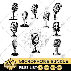 Vintage Microphone Svg Png | Old Microphone Svg | Microphone Clipart | Record Svg | Podcast Svg | Music Studio Svg | Svg Laser Cut
