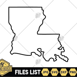 Arquivos SVG de contorno de forma da Louisiana | Clip-art de mapa da Louisiana | Arquivos de corte da Louisiana | Arquivos vetoriais dos Estados Unidos da América | Vetor da Louisiana