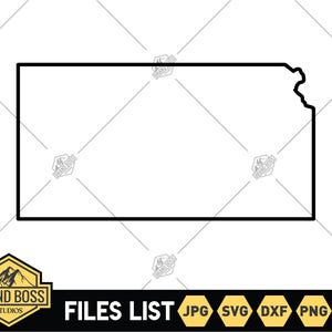 Archivos SVG de contorno de Kansas / Imágenes prediseñadas de mapa de Kansas Archivos de corte de Kansas / Archivos vectoriales de Estados Unidos de América / Vector de Kansas / Kansas Png