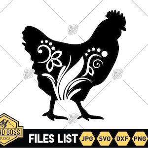 Floral Chicken SVG | Floral Farm Animals SVG | Chicken svg | Farmhouse SVG | Chicken Silhouette | Chicken Clipart | Chicken Laser Svg
