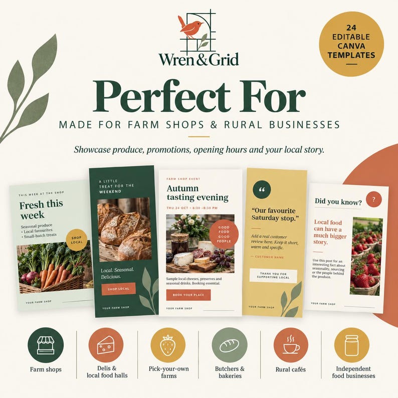 Farm Shop Social Media Canva Bundle | 44 Editable Instagram Posts ...
