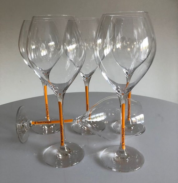 Veuve Clicquot Champagne ORANGE STEM GLASSES Flute X 2 New 
