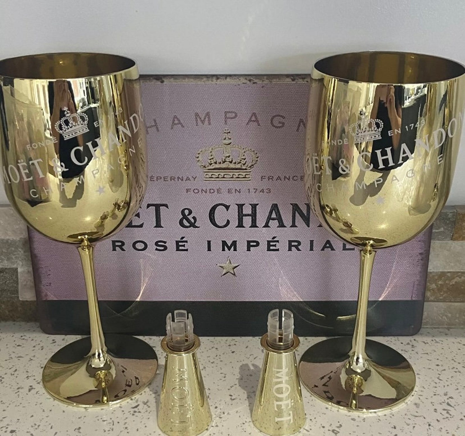 Moet & Chandon Champagne Gold Glasses and Sippers Etsy