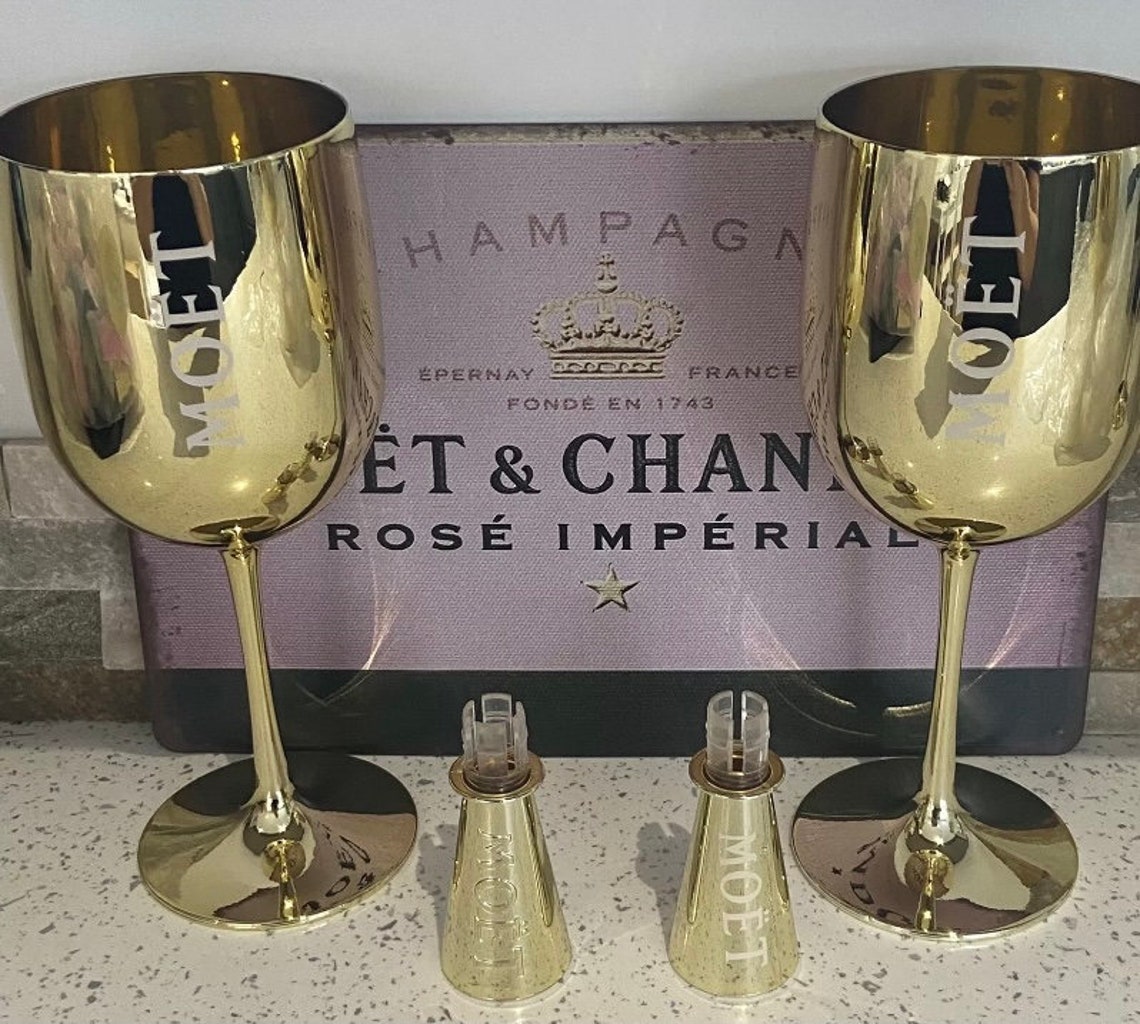 Moet & Chandon Champagne Gold Glasses and Sippers Etsy