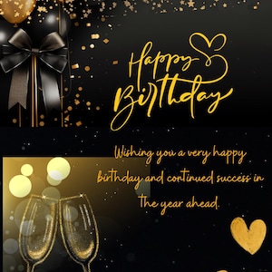 Cartão de aniversário preto e dourado, cartão de feliz aniversário personalizado para impressão, modelo de cartão de aniversário 5x7