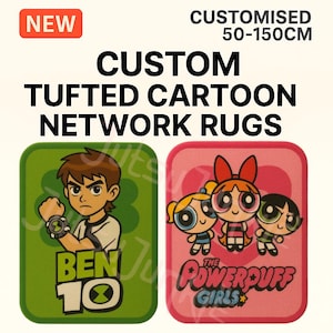 Cartoon Network style Custom Tufted Rug, Cool Kid Room Décor, Unique Gift for Him/Her, Customised Business Logo Rugs