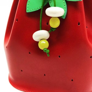 Strawberry red leather bucket bag, La Lisette fruit bag image 2