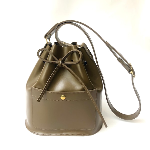 La Lisette Brown Leather bucket bag, shoulder bag, women leather bag